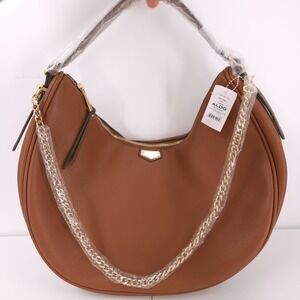 Aldo‎ Ashtynnx Medium Shoulder Chain Strap Brown Cresent Handbag Purse Zip Top